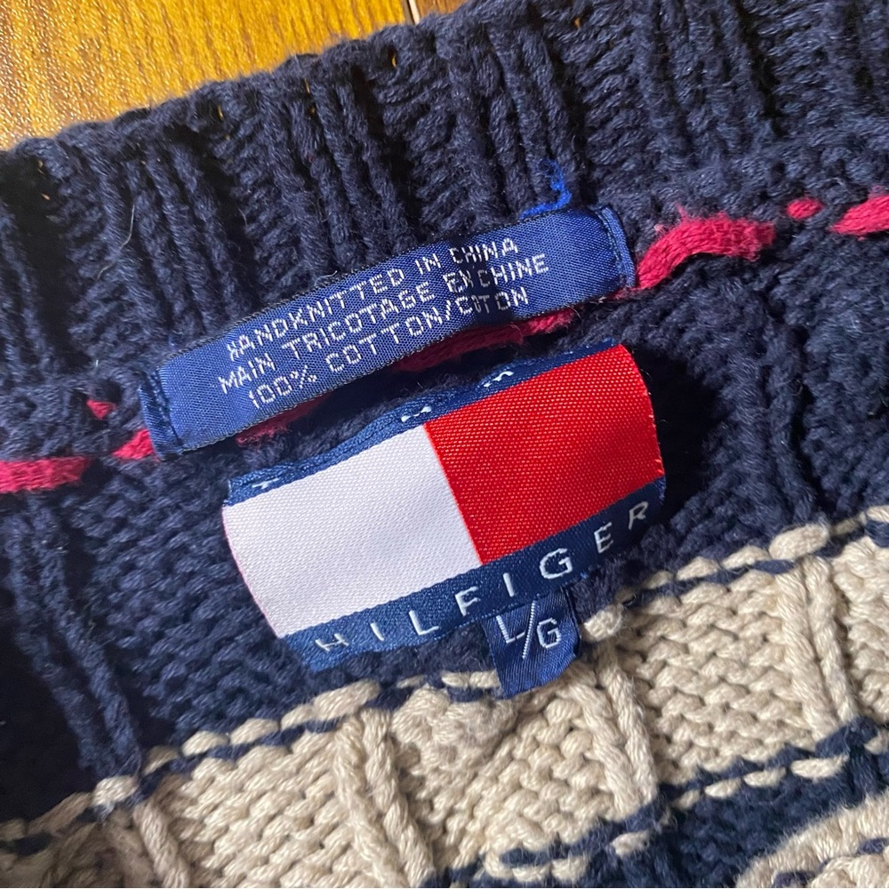 Vintage handknitted colorful cable knit Sweater men’s size large 100% cotton - Picture 7 of 7